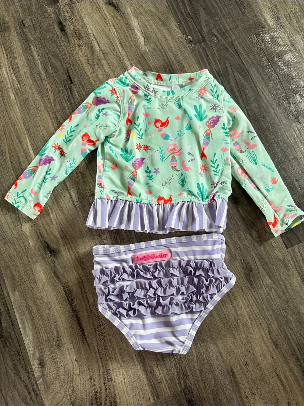 New RuffleButts 2-Piece Mermaids Rashguard Swimsuit